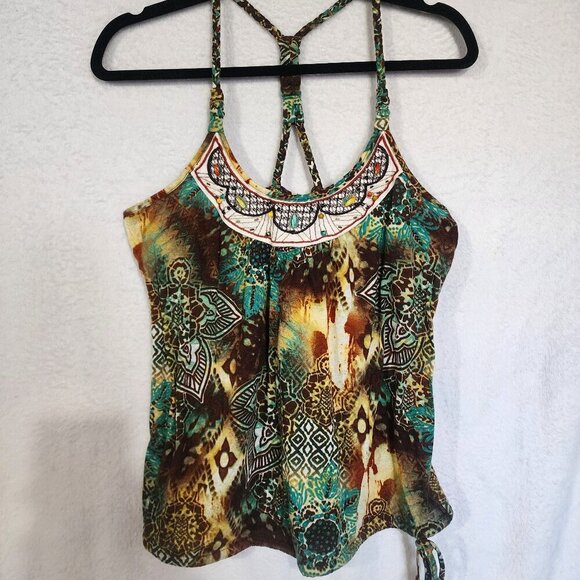 Weavers Tops - VTG Y2K Beaded Halter Embroidered SZ L Boho Festival Fairy Wst Tie Whimsy Gypsy